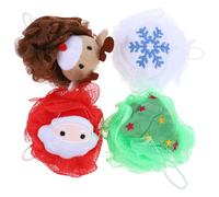 GAROZATION 4pcs Christmas Style Bath Loofah Set, Assorted Colour Exfoliating Body Shower Puff with Wadding and Pe Material, Creative Santa Claus Design for Skin Massage and Bathing