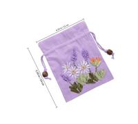 GAROZATION 4pcs Purple Linen Small Drawstring Pouch with Intricate Embroidery, Elegant Cross Stitch Lavender Sachet Bags for Decorative Pouch and Jewellery Storage
