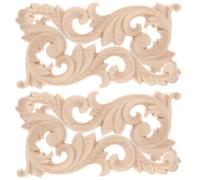 GAROZATION 4pcs Retro Carved Onlay Wood Appliques for Doors and Mirrors, Paintable Khaki Plastic Wood Carved Flower Decorations, for Housewarming and Home Decoration