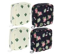 GAROZATION 4pcs Small Zipper Pouch Wallet for Keys and Sanitary Napkins Compact Storage Bags for Travel School and Everyday Use Cute Designs Cactus Flamingo
