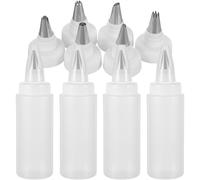 GAROZATION 4pcs Squeezable Icing Bottles 180ml White Pp and Stainless Steel Piping Nozzles Set for Cake Decorating and Birthday Cakes with Detailed Royal Icing