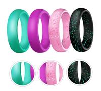 GAROZATION 4pcs Women's Glitter Silicone Finger Rings Set, Sporty Non-metallic Silicone Rings for Women, Size 3-9, Colorful Sparkle Bands for Everyday Wear