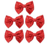 GAROZATION 5pcs Bow Knot Barrettes Hair Clips with Embroidery Sequins Classic Red Chiffon Cloth Christmas Hair Accessories for Little Party