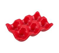 GAROZATION 6 Ceramic Egg Tray Cups Holder for Refrigerator Decorative Storage Dish for Kitchen Countertop Reusable Porcelain Egg Crate Elegant Red Freshness Retention Easy Maintenance