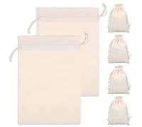 GAROZATION 6pcs Cotton Drawstring Bags Lightweight Beige Small Storage Pouches Large Capacity Reusable Linen Jewelry Bags for Packaging and Daily Life