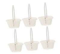 GAROZATION 6pcs Woven Storage Baskets with Handle Rustic Oval White Rattan Flower Girl Baskets for Wedding Party Multi Purpose Petal and Gift with Compact Lightweight Design
