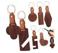 GAROZATION 7pcs Wooden Key Chains Blanks with Leather Straps Vintage Style Unfinished Key Holders Durable Rings for Bags and Charms Unique Shapes Round Heart Flower Diamond