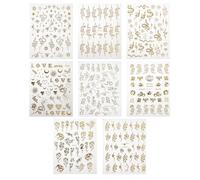 GAROZATION 8 Sheets Adhesive Nail Sticker Nail Decal Decal Chinese Character Designs Shining Eye-catching Glamorous for Home Use and Party Random Style