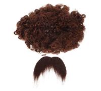 GAROZATION Afro Wig and Fake Beard Set for Men, Medium Size Brown Curly Pirate Costume Accessory for Halloween, Party, and Cosplay Dress-up
