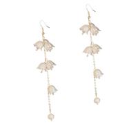 GAROZATION Bell Orchid Crystal Pearl Dangle Earrings for Women Floral Drop Earrings Lightweight Spring Jewelry for Weddings