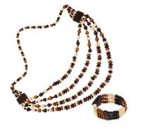 GAROZATION Bohemian Wood Beaded Jewelry Set for Women - Multilayer Brown Bead Necklace, Bracelet and Earrings - Retro Ethnic Style Handmade Neck Chain Jewelry for Casual and Festival Wear