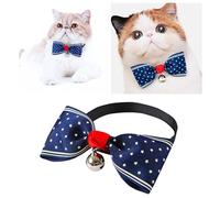 GAROZATION Bow Collar Stylish Bowknot Design Cat Blue Adjustable with Bell Ribbon and Plastic Material for Kitten and Cat Suitable for Outdoor and Pet Sports
