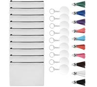 GAROZATION Canvas Zipper Makeup Bag Set for Sublimation DIY with Tassel Kit, Sturdy White Canvas Material, Easy to Open and Close, for Travel and Storing Makeup Tools,