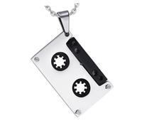 GAROZATION Cassette Pendant Necklace for Men Titanium Steel Music Hip Hop Style Finish Long Chain Pendant