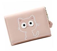 GAROZATION Cat Pattern Small Coin Purse Leather Mini Bi-fold Card Wallet for Girls Pink Small Change Storage Bag
