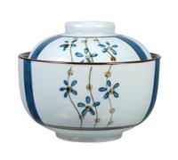 GAROZATION Ceramic Japanese Style Bird's Nest Shape Bowl with Lid Heat Resistant and Temperature Maintaining Soup Bowl for Steaming Egg and Serving Ramen Noodles at Home or Restaurant