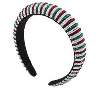 GAROZATION Christmas Headband Beaded Headband Handmade Retro Contrast Colour Crystal Red and Green Wide Strip Headwear Head Hoop for Women Girls Christmas Party Wedding Masquerade Gift