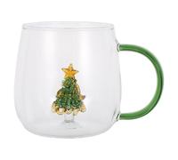 GAROZATION Christmas Tree Glass Cup with Handle for Hot Beverages, Glassware Mug Featuring Festive Design and Easy Cleaning, for Party Decoration and Office Celebrations