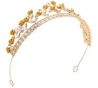 GAROZATION Floral Queen Wedding Tiara Crown Crystal Baroque Yellow Bridal Headpiece for Women Celebration