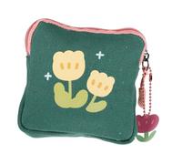 GAROZATION Flower Pattern Square Period Bag Tampon Storage Pouch Portable Sanitary Pad Holder Zipper for Girls and Women in Dark Green
