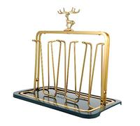 GAROZATION Glass Cup Storage Stand with Ironwork Holder and Tray Kitchen Glassware Organizer for Household and Restaurant Use Breathable Desktop Cup Rack for Neat Countertop Arrangement