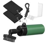 GAROZATION Golf Club Cleaning Brush Set with Green Plastic Scrubber, 2 Black Microfiber Towels, Portable Groove Cleaner for Golf Clubs, 21x7.2x4.7cm, Suitable for On-course Maintenance