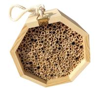 GAROZATION Hanging Bee House Wooden Pollinator Habitat for Yard and Balcony Featuring Comfortable Nesting Place and Safe Environment Made of Pine and Reed with Octagonal Shape and Natural