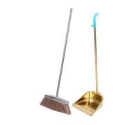 GAROZATION Household Broom Dustpan Set Stainless Steel Gold Dustpan Long Handle Broom for Home Office Cleaning