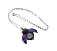 GAROZATION Ladybug Pocket Watch Pendant Necklace Cute Quartz Charm Keychain for Women Purple Small Animal Watch for Handbags and Everyday Accessories