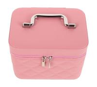 GAROZATION Makeup Organizer Bag Travel Stylish Pu Leather Cosmetic Case with Mirror Versatile Use Sturdy Materials Pink Attractive Accessory on The Go and Occasions