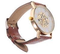 GAROZATION Men Women Quartz Movement Leather Strap Watch Chic Hollow Design Unisex Watch Brown