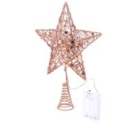GAROZATION Metallic Rose Gold Lighted Star Tree Topper 20Cm Glittered Xmas Tree Decoration for Festive Christmas Home Display without Battery