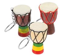 GAROZATION Mini African Drum Keychain Necklace Set 3pcs Handmade Wooden Leather Travel Unique Drum Shape Keyring for Music Lovers Hanging Decor Random Style
