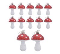 GAROZATION Mushroom with Glittery Smooth Surface Christmas Red Tree 12pcs Ornaments Rustic Whimsical Hanging Decorations, Ps + Glitter Material, for Coffee Shop and Winter Holiday Party