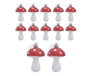 GAROZATION Mushroom with Glittery Smooth Surface Christmas Red Tree 12pcs Ornaments Rustic Whimsical Hanging Decorations, Ps + Glitter Material, for Coffee Shop and Winter Holiday Party