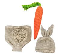 GAROZATION Newborn Photography Props Set Crochet Knit Bunny Hat Pants Outfit for Boy Girl Photoshoot Comfortable Woolen Yarn for Showers Birthday Parties