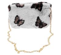 GAROZATION Plush Chain Crossbody Bag for Women Small Square Shoulder Bag with Color Block Design and Gray Butterfly Pattern, Soft Comfortable Handbag for Daily Use and Casual Outings