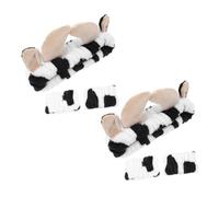 GAROZATION Plush Cow Pattern Headband and Wristbands Set, Soft Skincare Hair Accessories for Women, Face Washing Spa Headband with Plush Wristbands, 2 Sets for Makeup and Skincare Routine