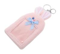 GAROZATION Plush Pink Bunny Keychain Card Holder Long Ears Cute Rabbit ID Badge Sleeve Photocard Keychain Holder for K-Pop Cards for Women and