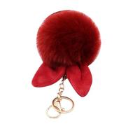 GAROZATION Pom Pom Ball Keychain Rabbit Ear Pendant Wine Red Cute Bag Charm for Women Girl Accessories