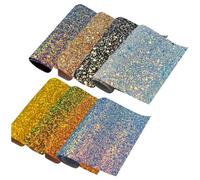 GAROZATION Printed Holographic Chunky Glitter PVC Leather Sheets Faux Leather Sheets Assorted Colour 8pcs with Shiny Glitter Material Random Color for Crafts and Leathercraft Projects