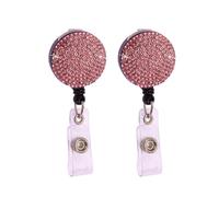 GAROZATION Retractable Round Badge Clips in 2pcs with Rhinestone Decoration, Abs Material, Easy to Clip Key Reels for Id Cards and Name Tags, Suitable for Seminars and Conventions