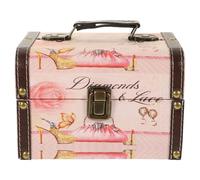 GAROZATION Treasure Chest Jewelry Container Pu and Wood Antique Appearance Decorative Box with Handle Easy to Open Or Close Unique Retro Style for Anniversary Decoration on A Dresser