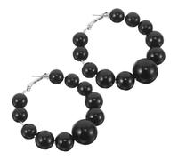GAROZATION Unique Hoop Earrings Women Black Pearl Big Round Beaded Earrings 1 Pair Lightweight Comfortable Wear For Stage Performances