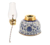 GAROZATION Vintage Blue and White Ceramic Butter Lamp with Porcelain Tealight Dome, Versatile Lighting Tool for Home Decoration, for Holidays and Reading Ambience