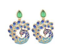 GAROZATION Vintage Chinese Style Agate Earrings Hand-painted Enamel Peacock Ear Studs for Women Elegant Hanfu Accessory with Retro Charm and Versatile Daily Wear