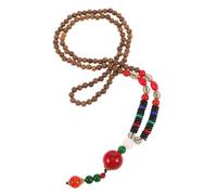 GAROZATION Vintage Wooden Beads Necklace Long Boho Meditation Pendant Ethnic Design Jewelry for Men and Women Flexible Prayer Beads for Everyday Wear Special Occasions