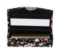 GAROZATION Women Lipstick Case Floral Embroidered Retro Lipstick Holder with Mirror Black Regular Size for Travel and Purse Storage