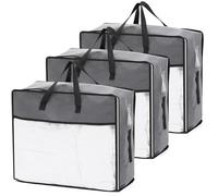 GARPROVM Clothes Storage Bags 3Pcs, 60x23x50cm, Large with Zips and Handles, Clear Duvet Storage with Label Slot, for Clothes, Bedding, Blankets, Pillows