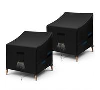 GARPROVM Garden Chair Covers Waterproof 2 Pack, Outdoor Chair Covers Oxford Fabric With Vent Strap Handle Buckle Drawstring, Patio Chair Covers Windproof for Armchairs (Black, 90x97x60/79cm)